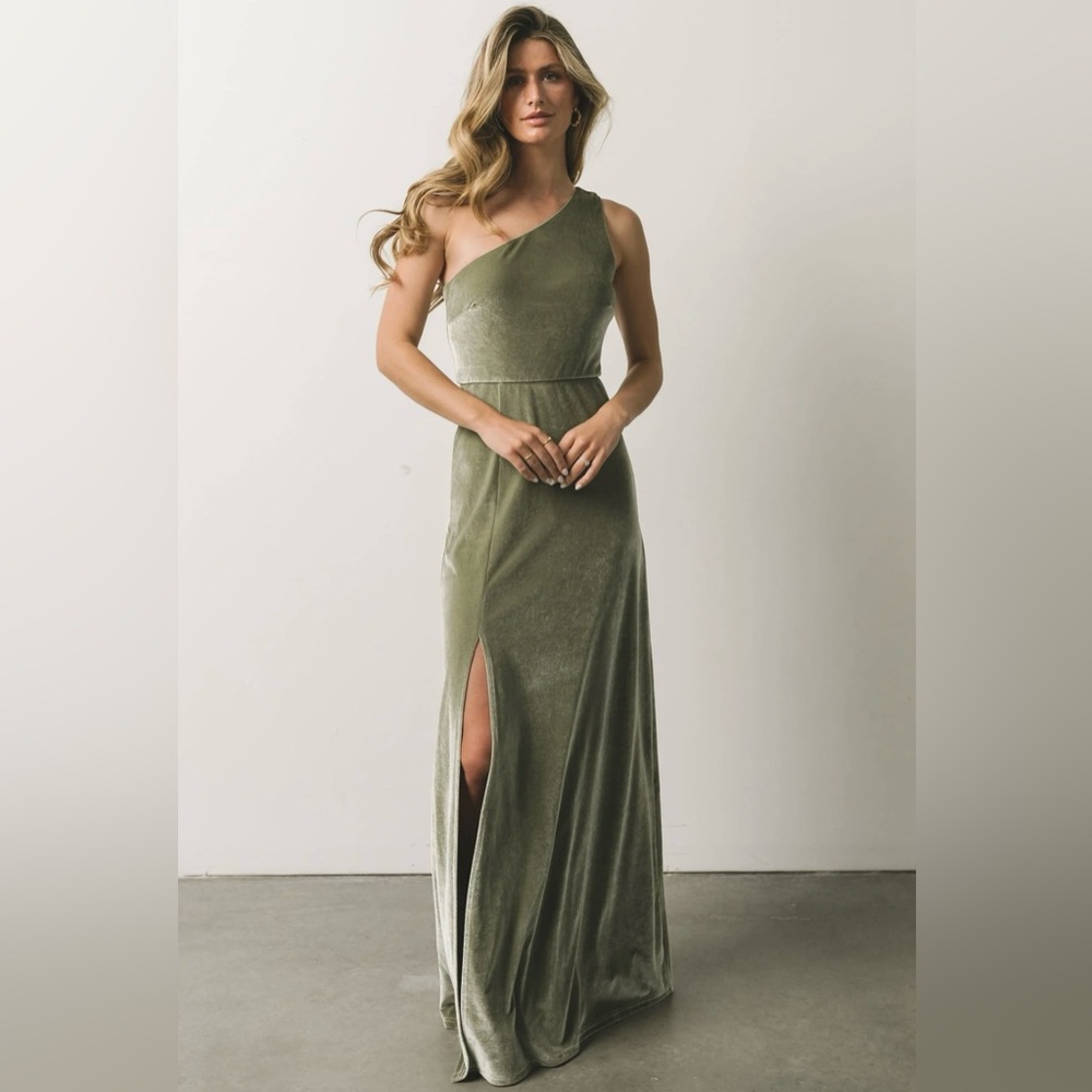 Baltic Born bridesmaid dress in velvet sage, size medium.